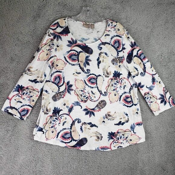 Chicos Shirt Womens Size 3 US XL Paisley Tunic Stretch Cotton White Pullover - Picture 2 of 8